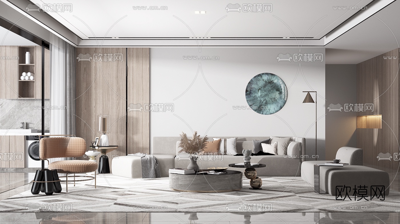 现代布艺沙发组合3d模型下载