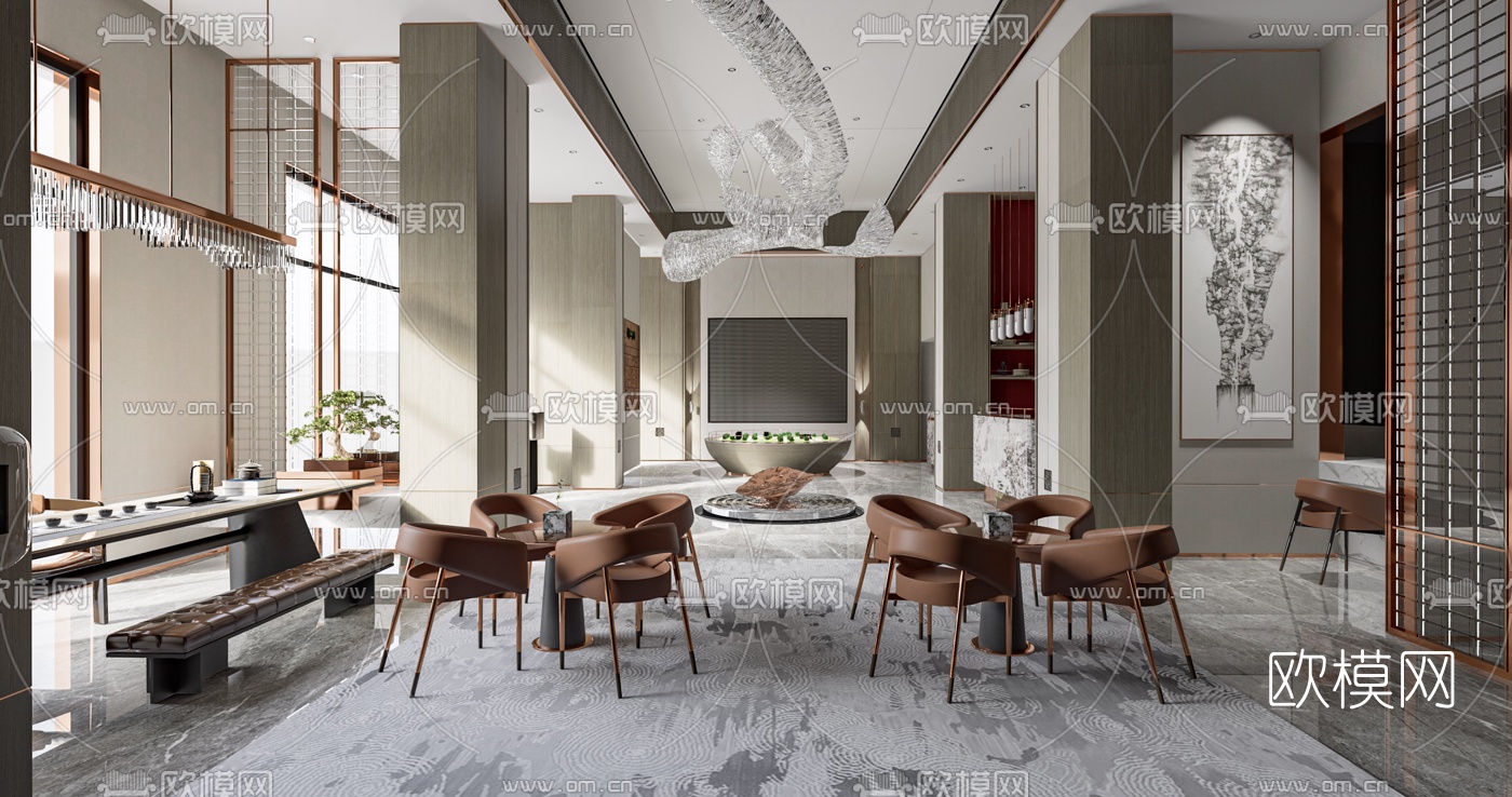 新中式售楼处su模型下载