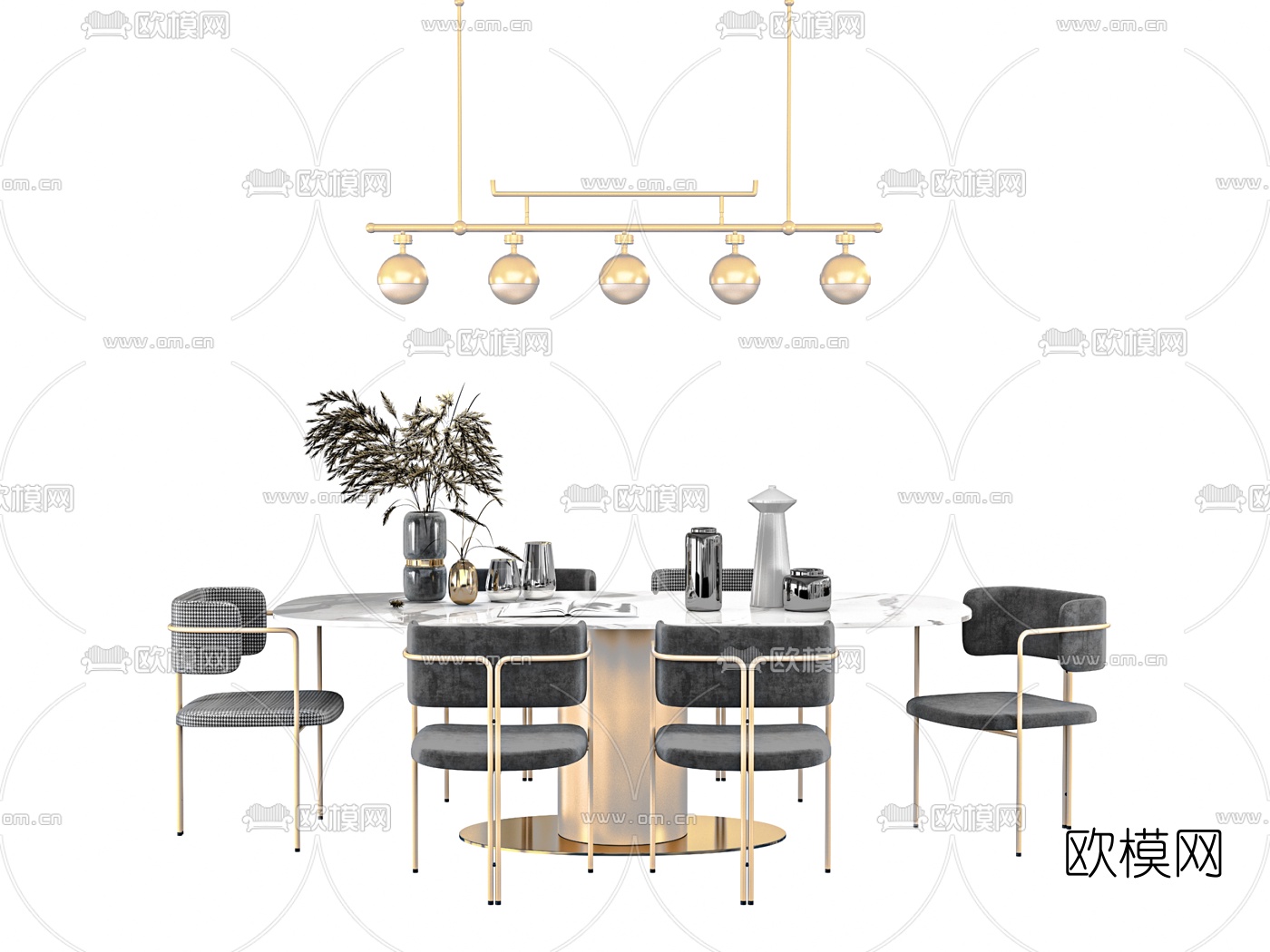 现代轻奢餐桌椅su模型下载（渲染图1）
