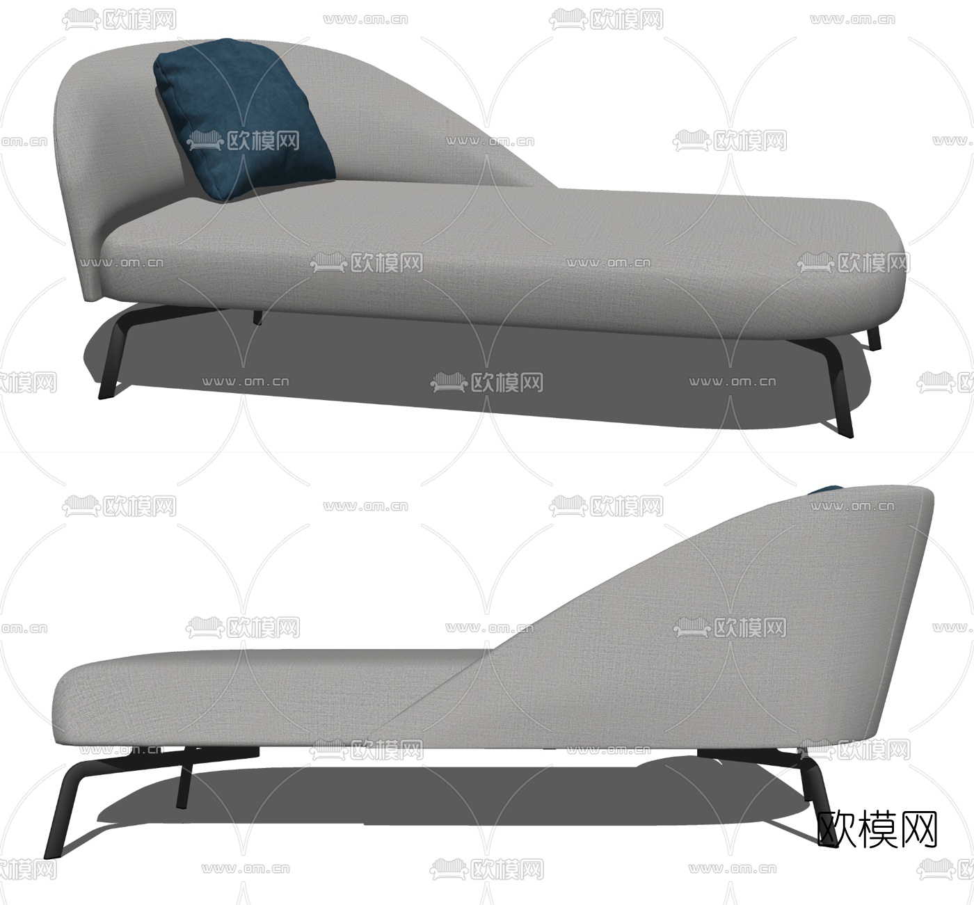 现代布艺贵妃椅su模型下载（渲染图2）