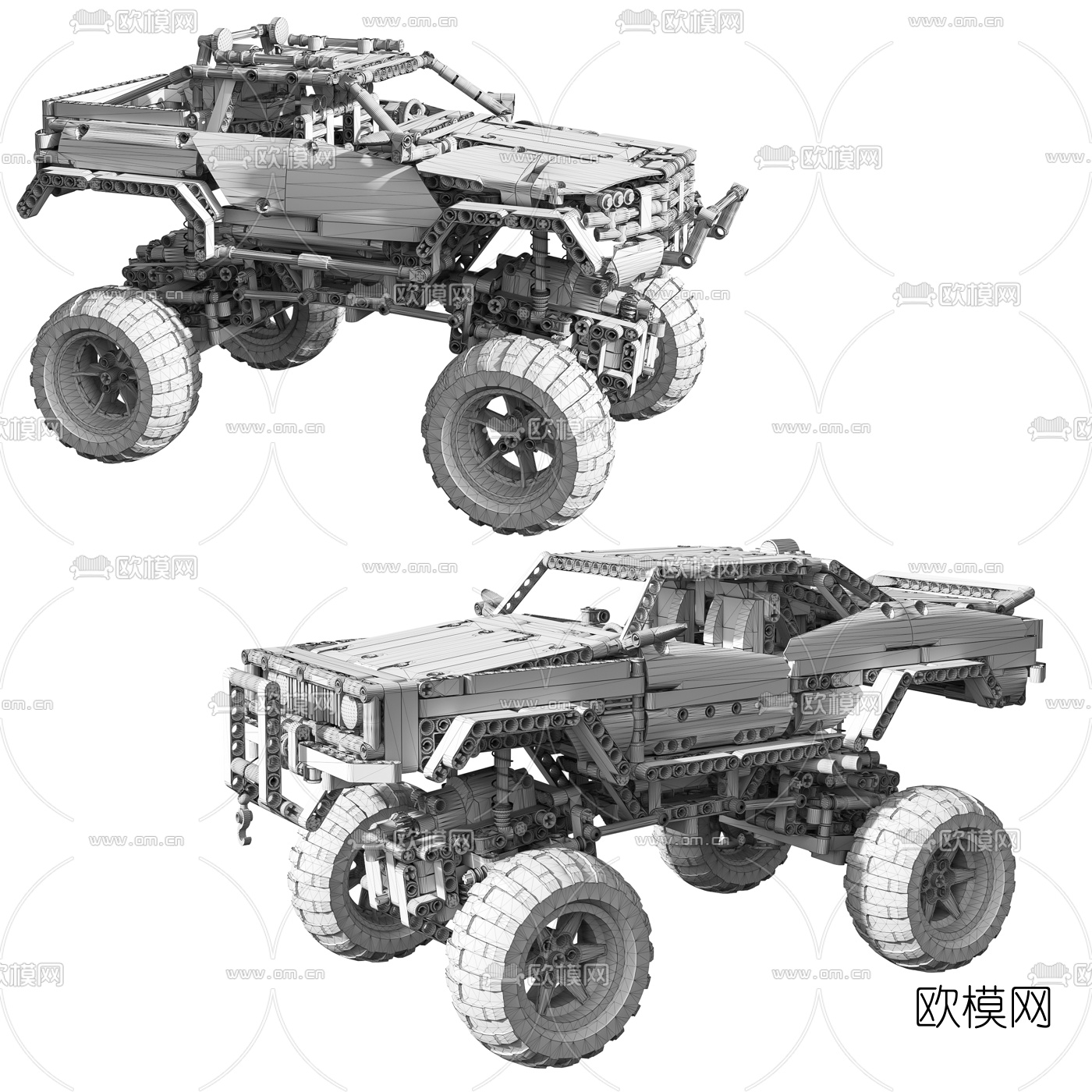 现代乐高四驱越野车玩具组合3d模型
