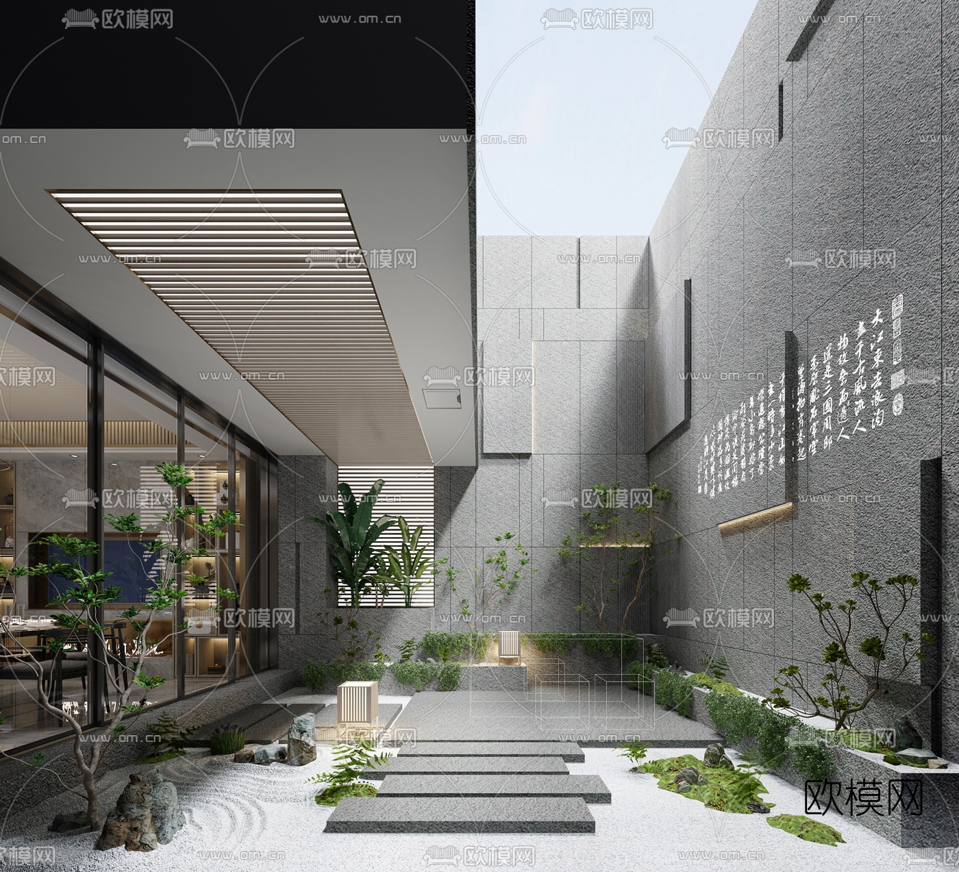 新中式别墅庭院3d模型