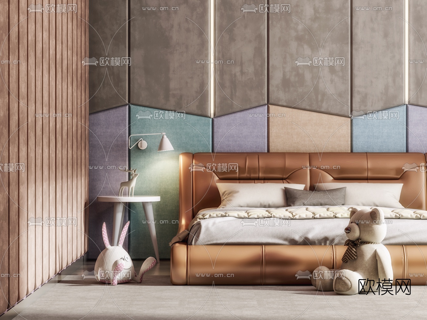 北欧皮革双人床3d模型下载