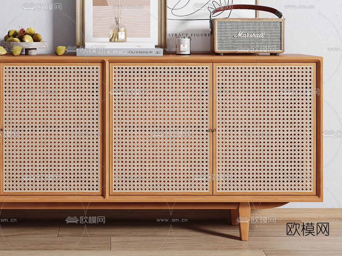 北欧原木玄关边柜3d模型下载（渲染图2）