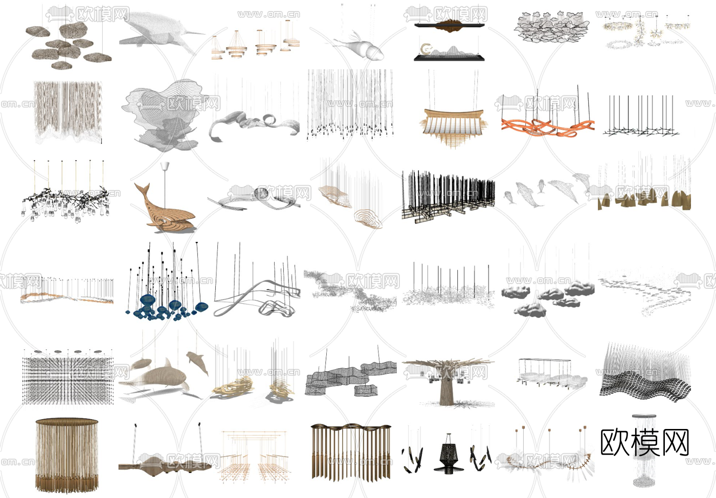 新中式吊灯su模型下载