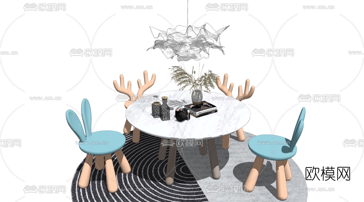 现代儿童桌椅su模型下载
