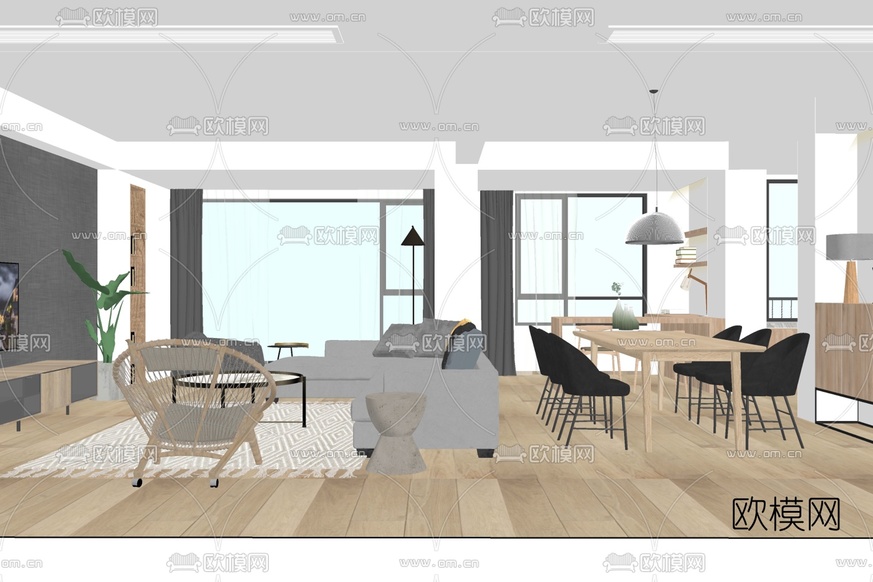 现代客厅免费su模型下载_ID10226981_sketchup模型下载-欧模网