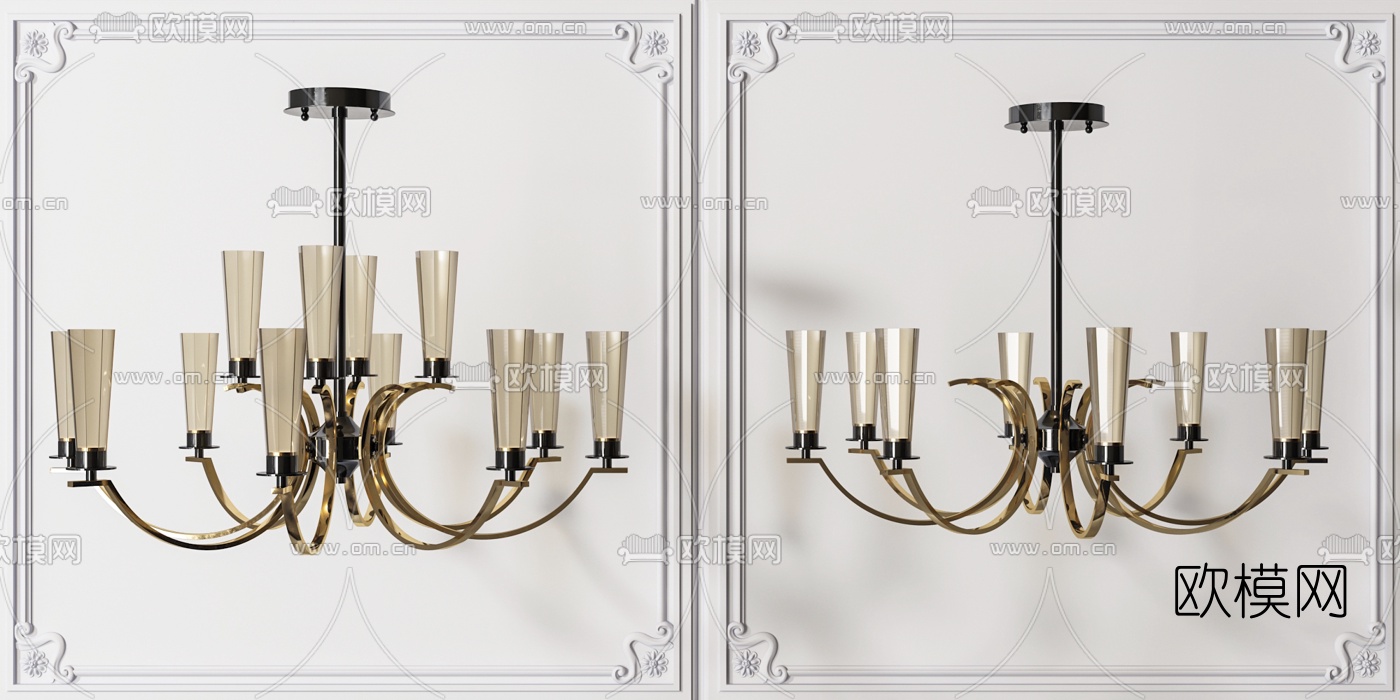 美式烛台吊灯3d模型下载（渲染图3）