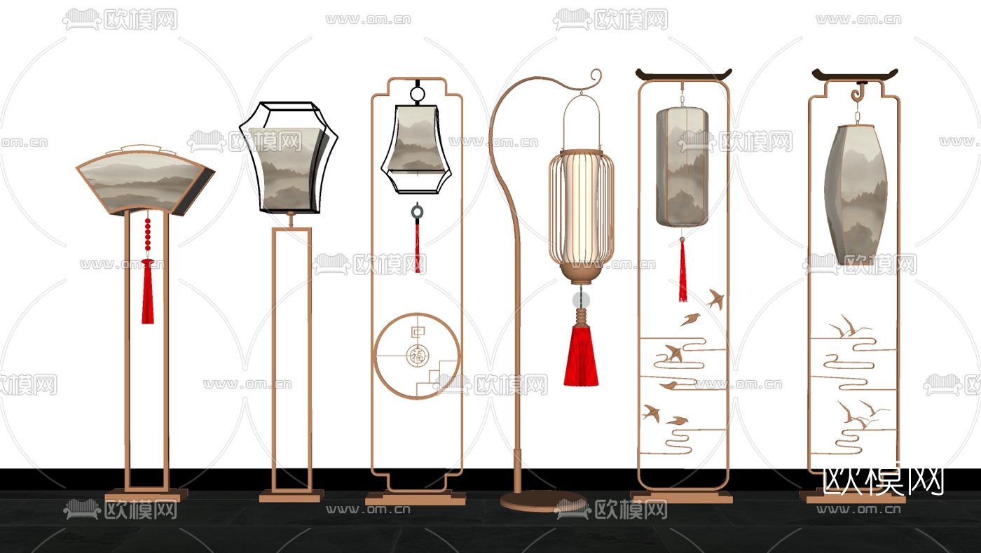 新中式轻奢落地灯su模型下载（渲染图2）