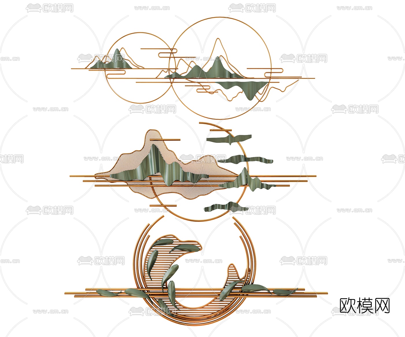 新中式轻奢山峰墙饰挂件3d模型下载