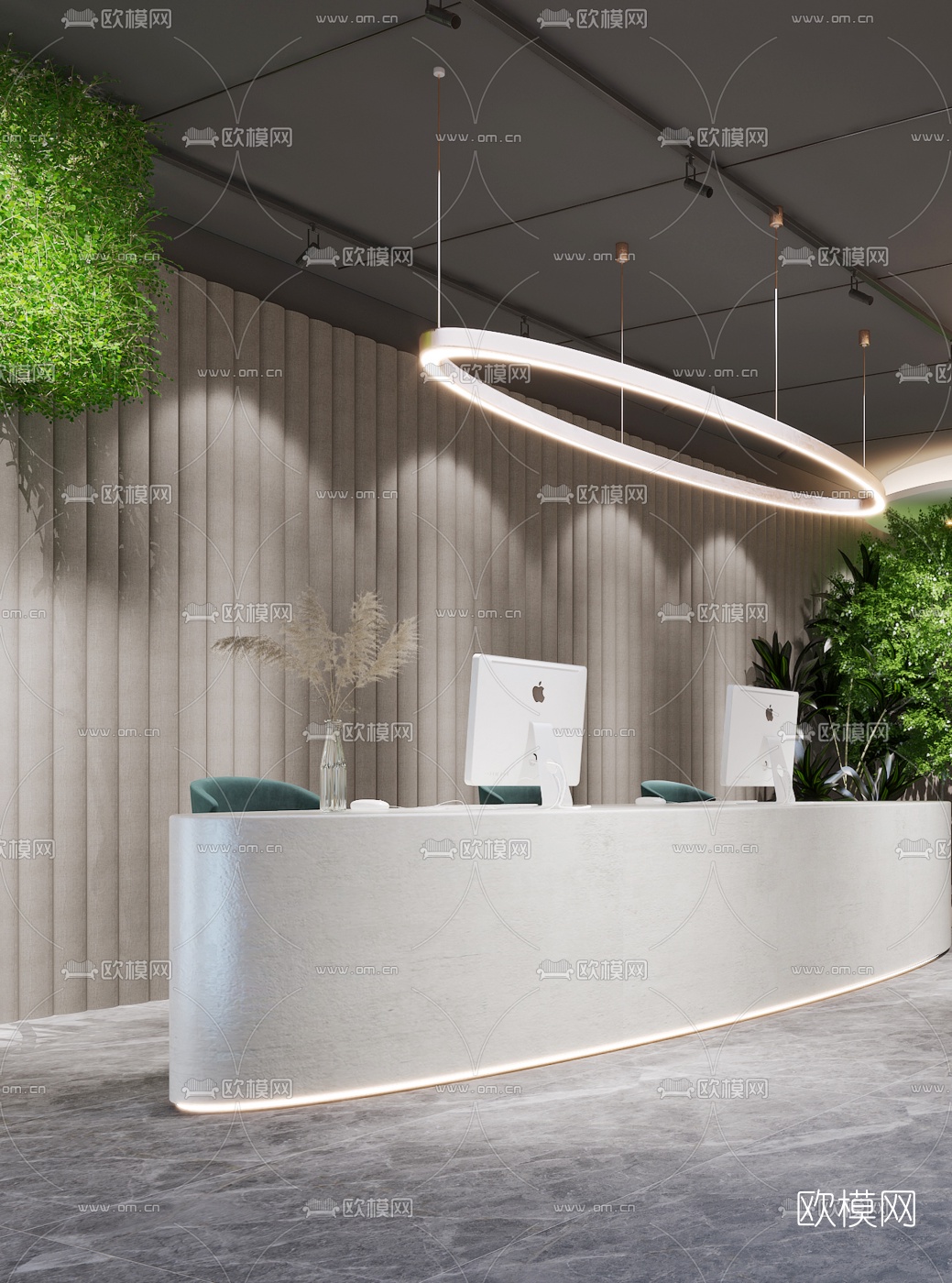 北欧办公前台大厅3d模型下载（渲染图3）