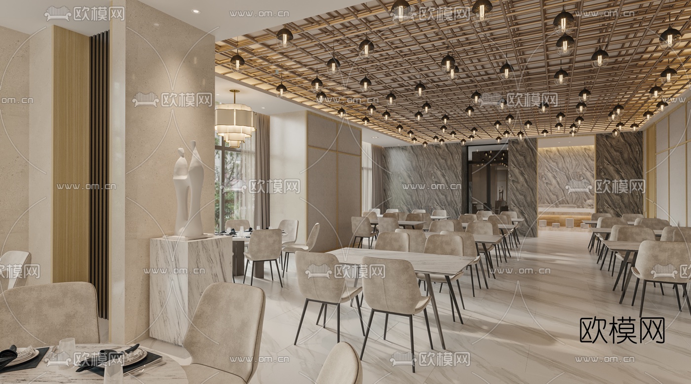 现代饭堂快餐厅3d模型下载（渲染图2）