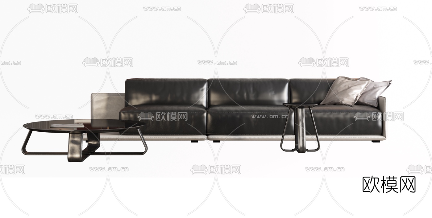 工业风皮革多人沙发 三人沙发3d模型下载