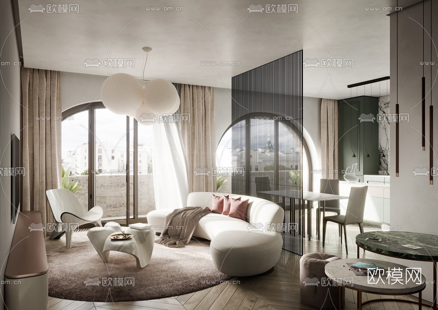 北欧客厅餐厅厨房3d模型