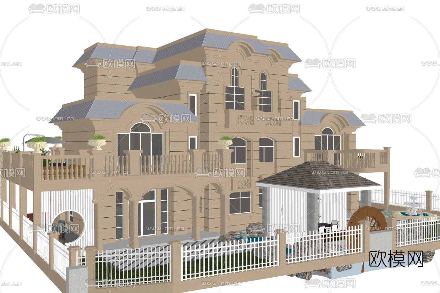 法式独栋别墅外观su模型下载