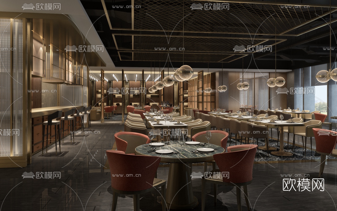 现代休闲西餐厅3d模型