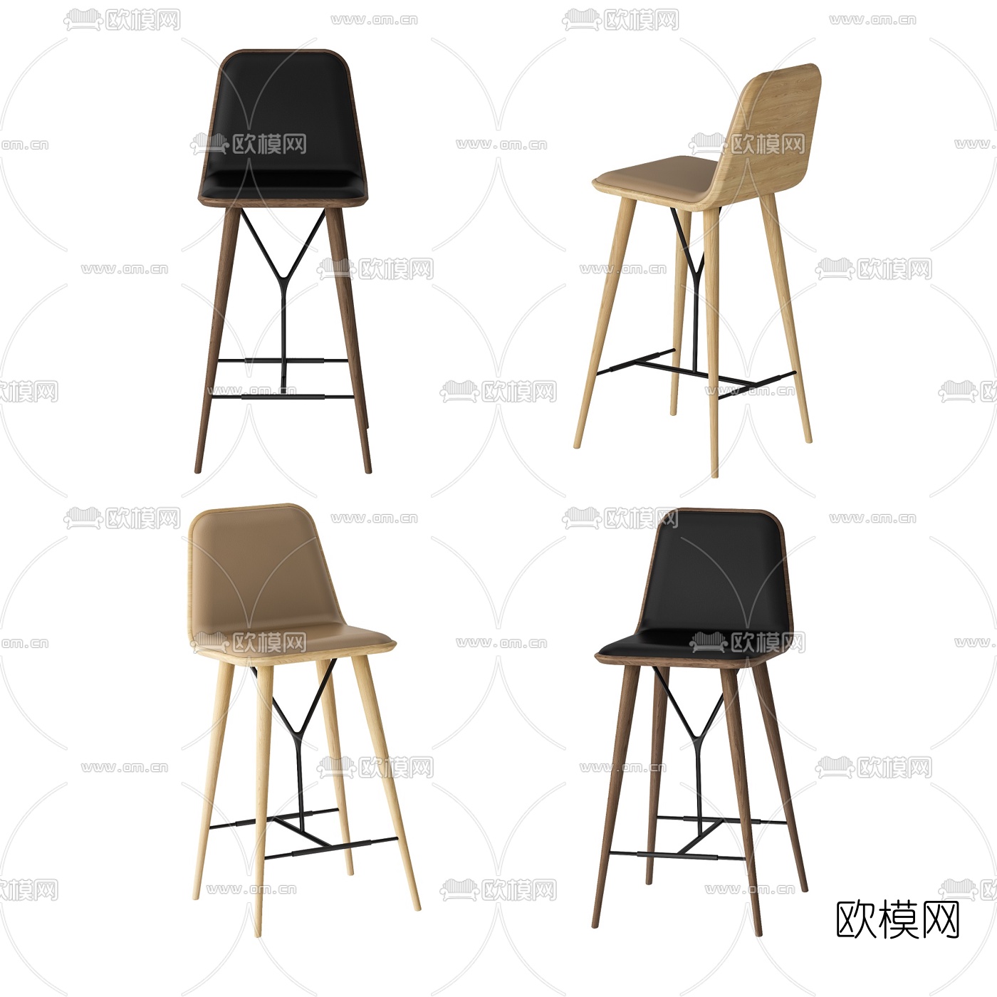 北欧原木吧台椅3d模型下载