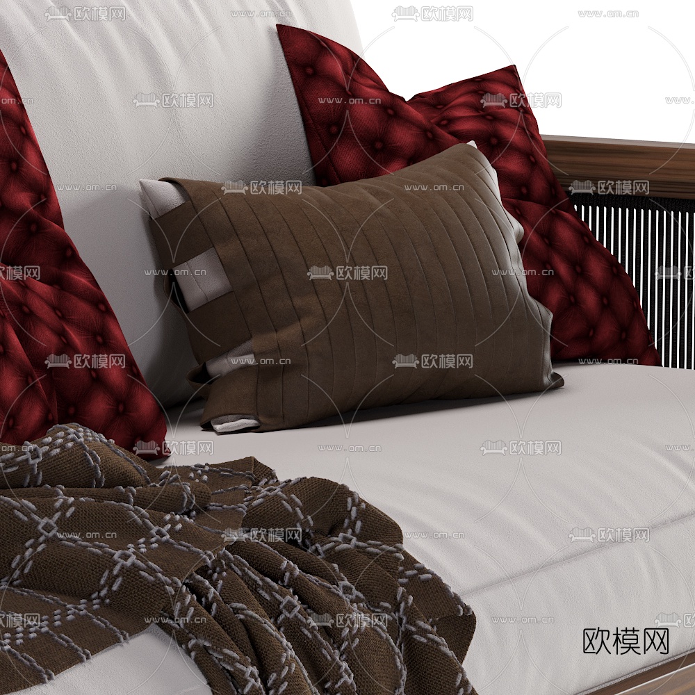 新中式实木多人沙发3d模型下载（渲染图2）