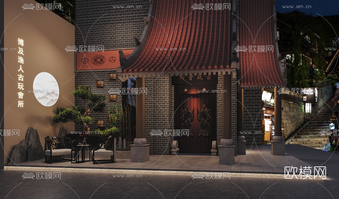 中式古玩店门头门面3d模型