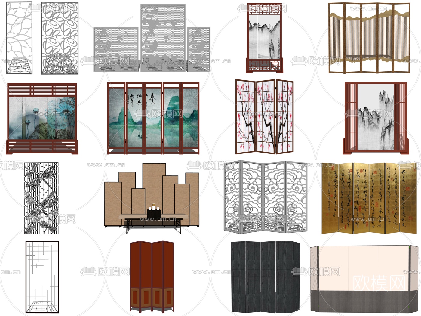 新中式屏风隔断su模型下载（渲染图3）