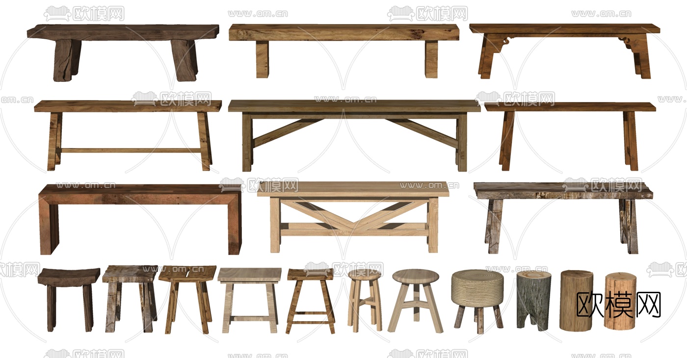 现代长条板凳长凳su模型下载
