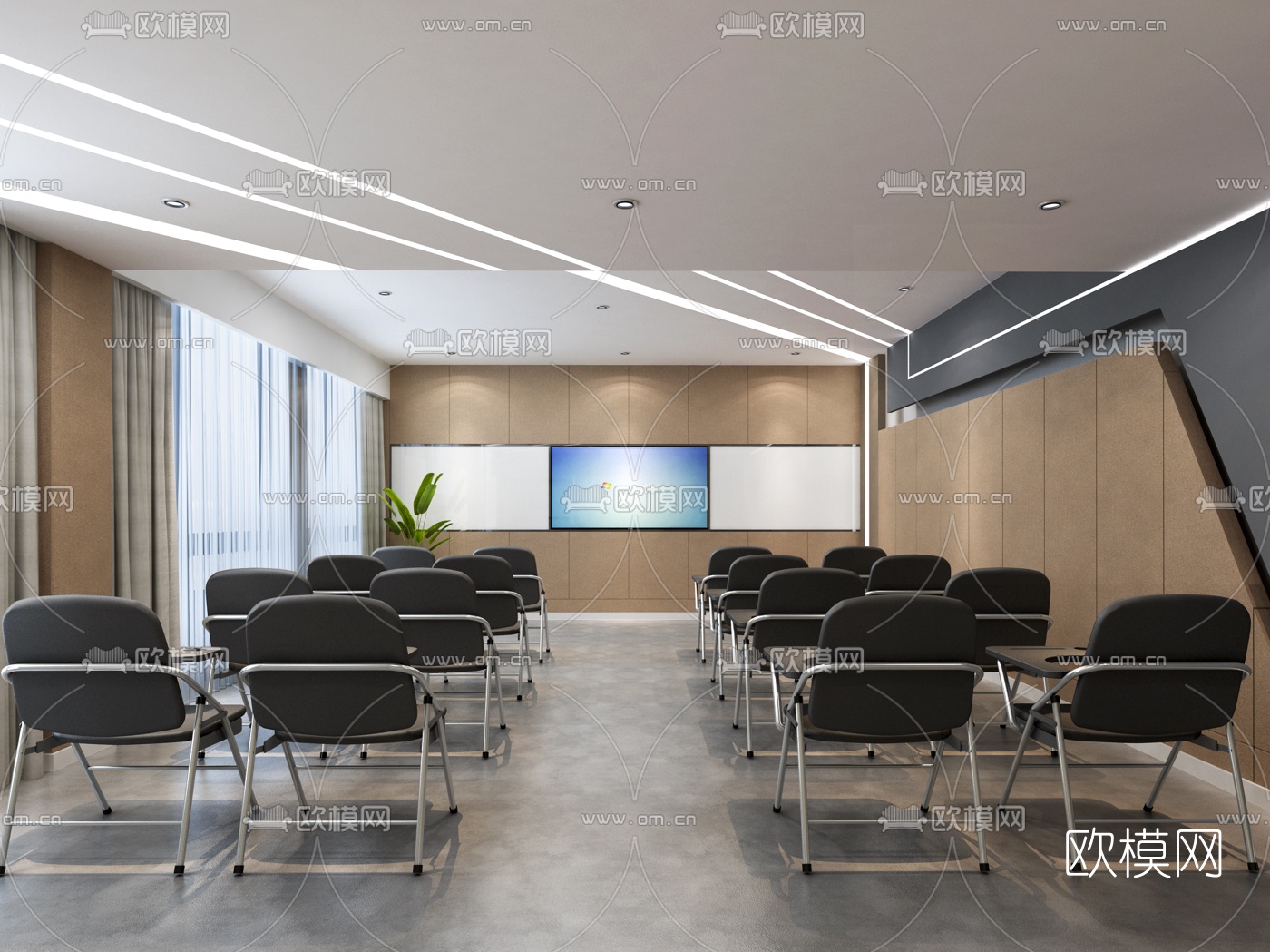 现代培训教室3d模型下载（渲染图1）