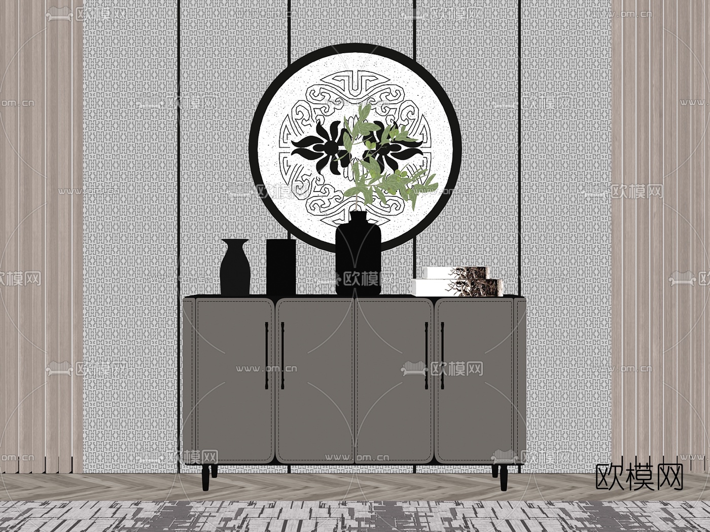 现代轻奢端景柜su模型下载（渲染图2）