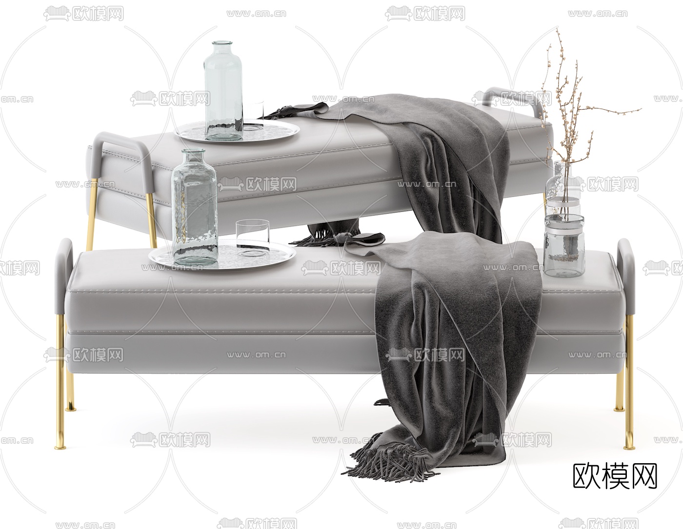 现代皮革床尾凳3d模型下载