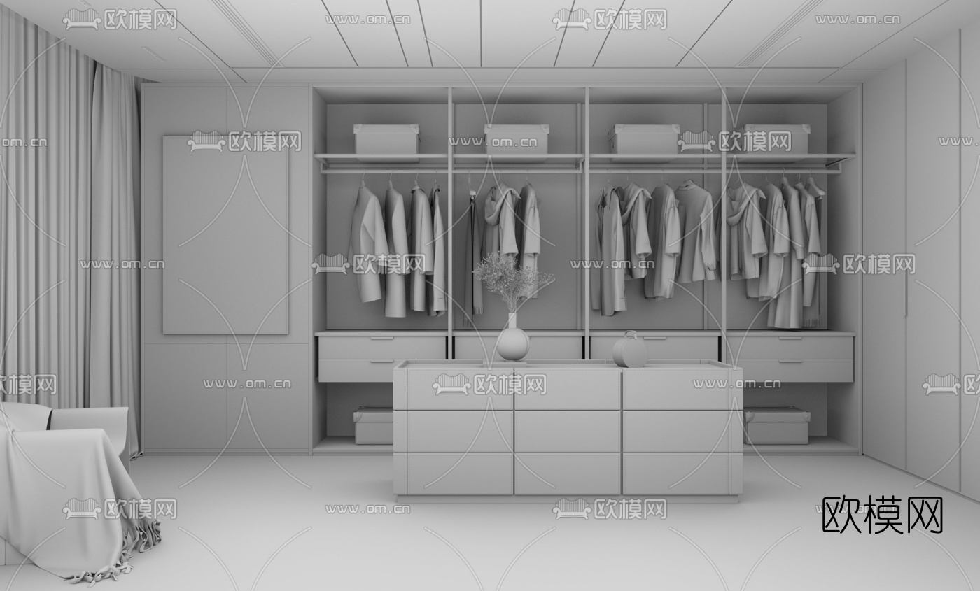 现代衣帽间su模型