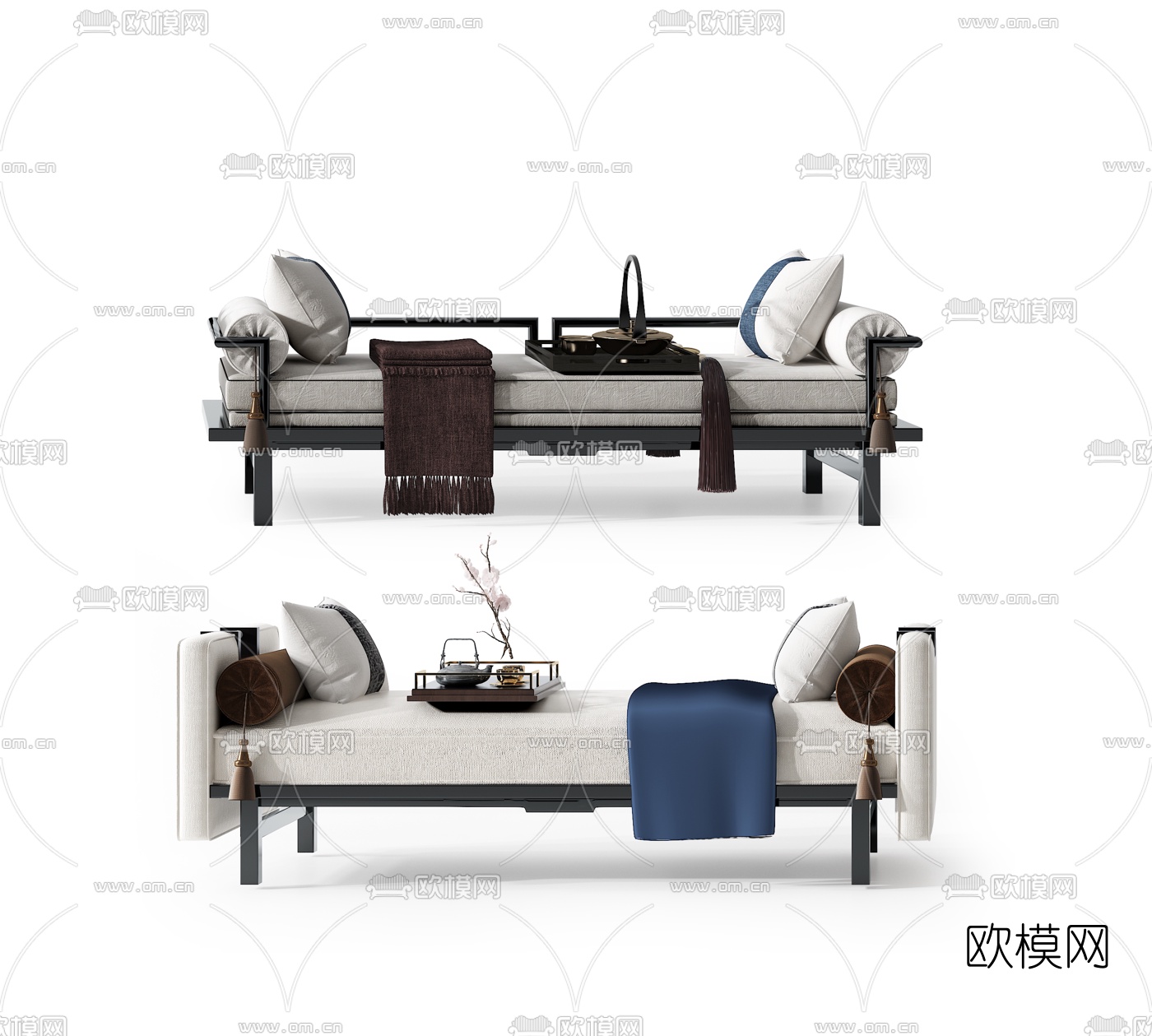 新中式床尾凳脚踏3d模型下载