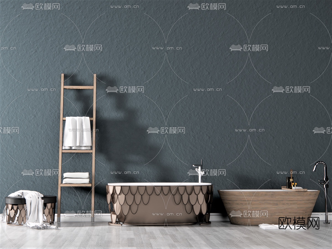 现代轻奢浴缸浴桶su模型下载（渲染图1）