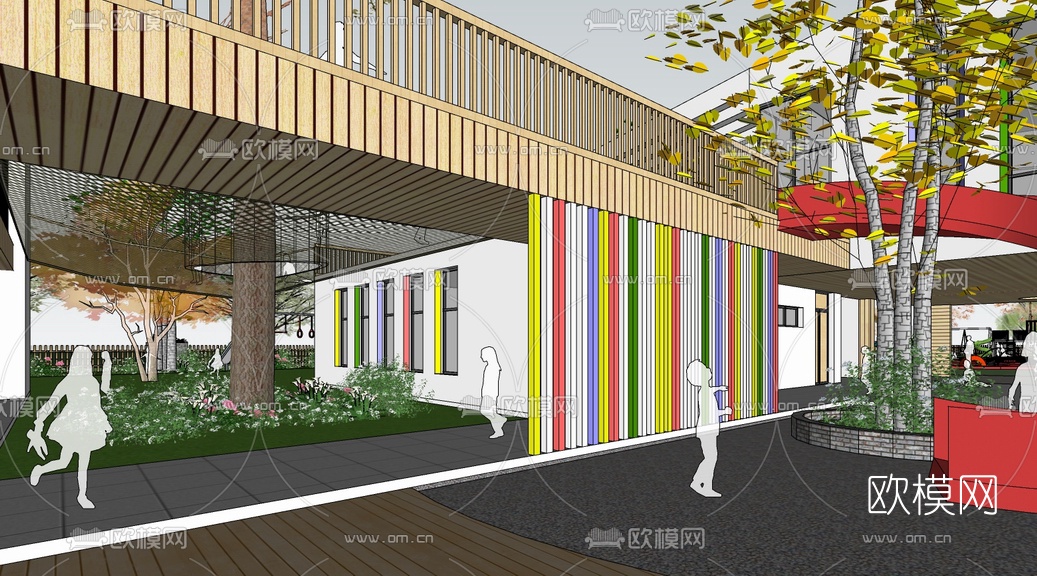 现代幼儿园建筑外观su模型下载（渲染图3）