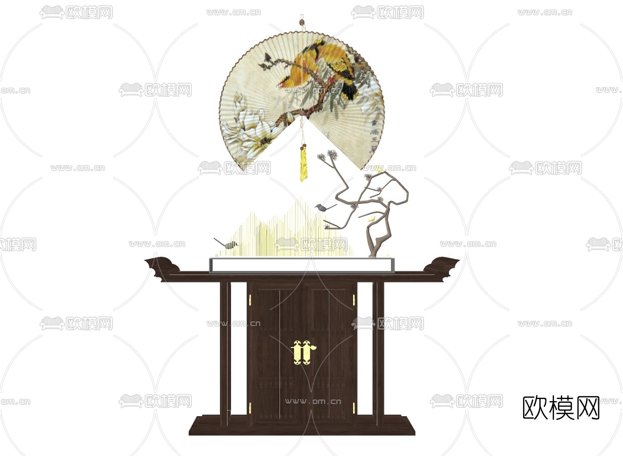 新中式实木端景台su模型下载