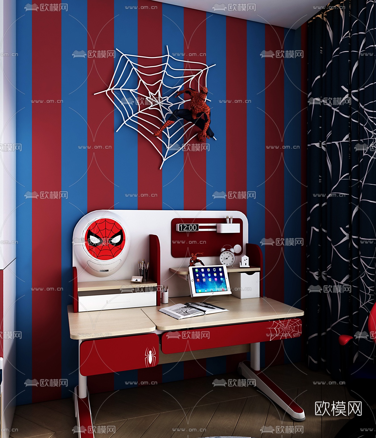 现代威漫蜘蛛侠儿童桌椅3d模型下载（渲染图3）