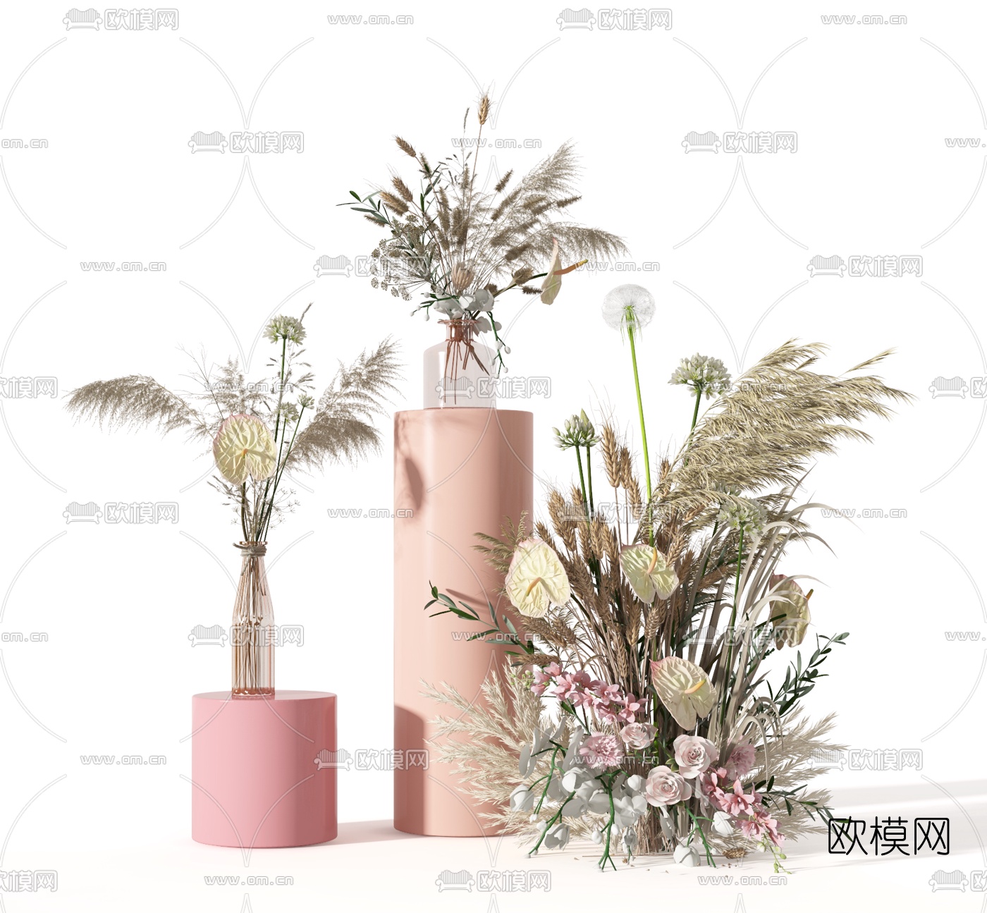 北欧玫瑰花卉花瓶花艺3d模型