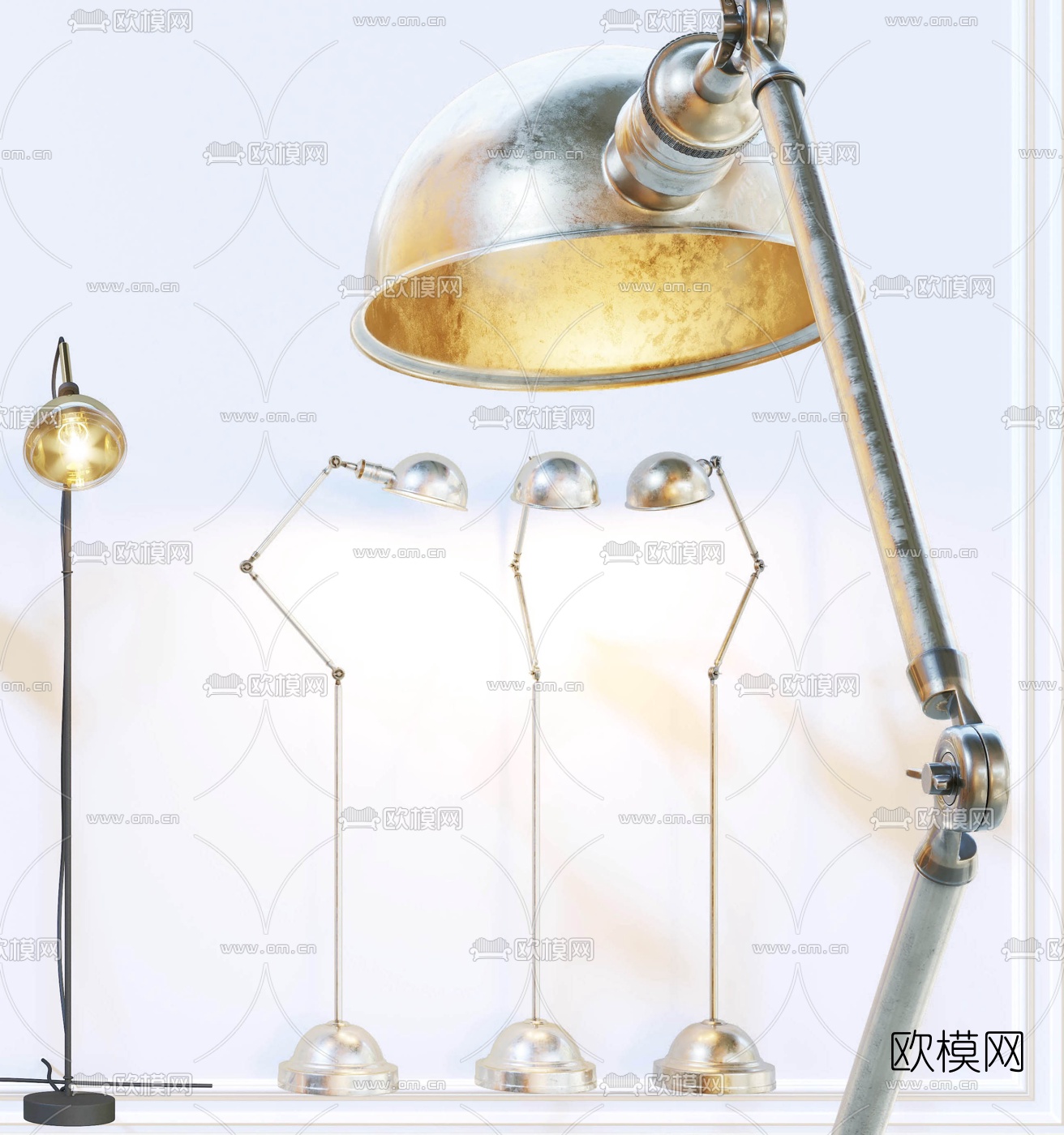 现代金属烤漆落地灯3d模型下载（渲染图4）