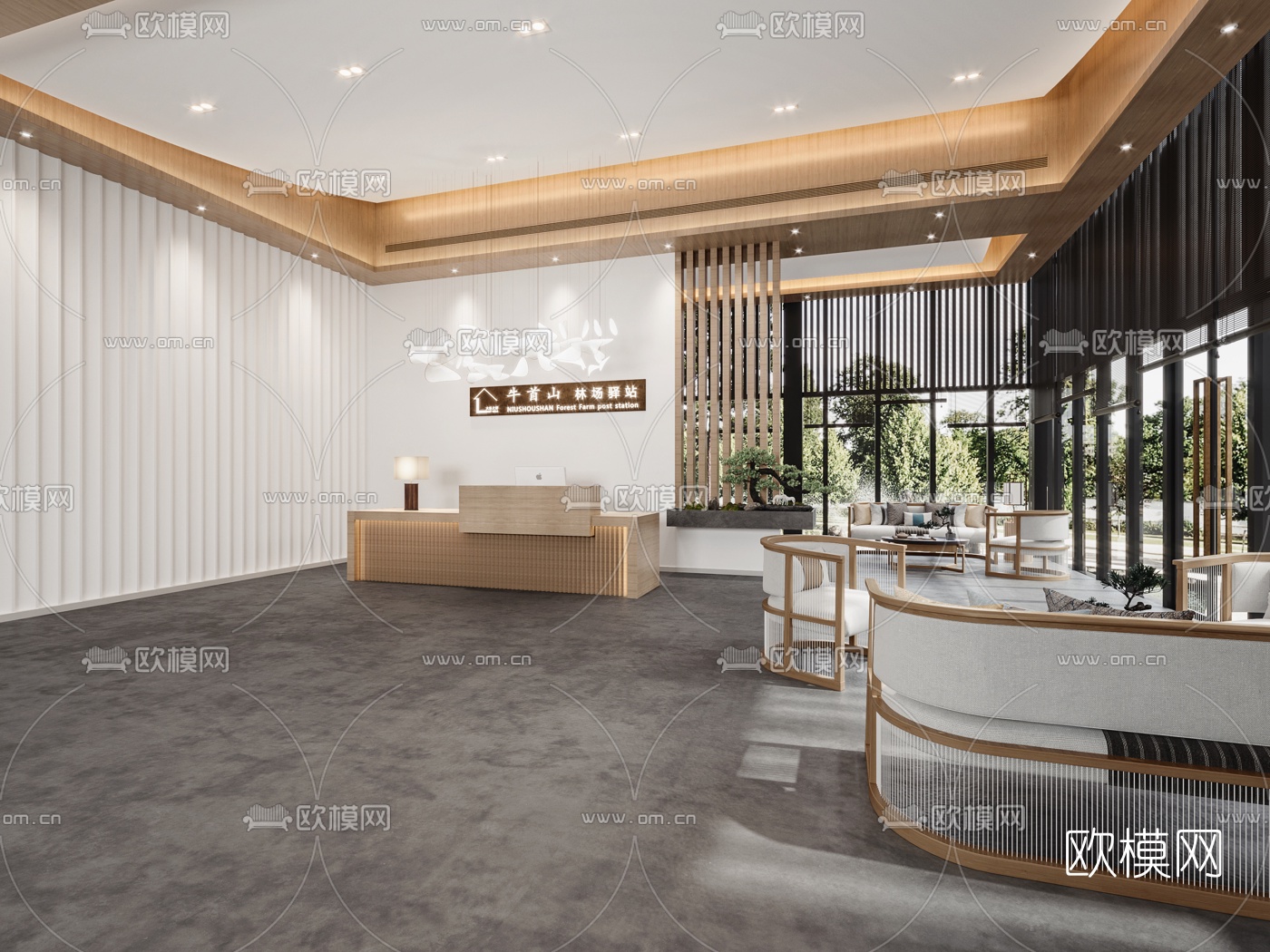 新中式轻奢酒店大堂3d模型
