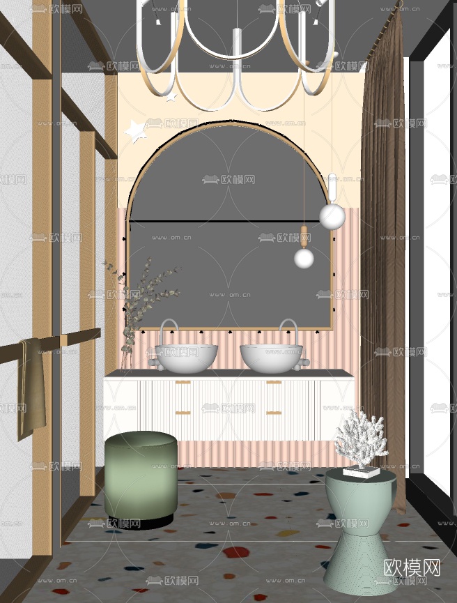 现代卫生间su模型下载（渲染图2）