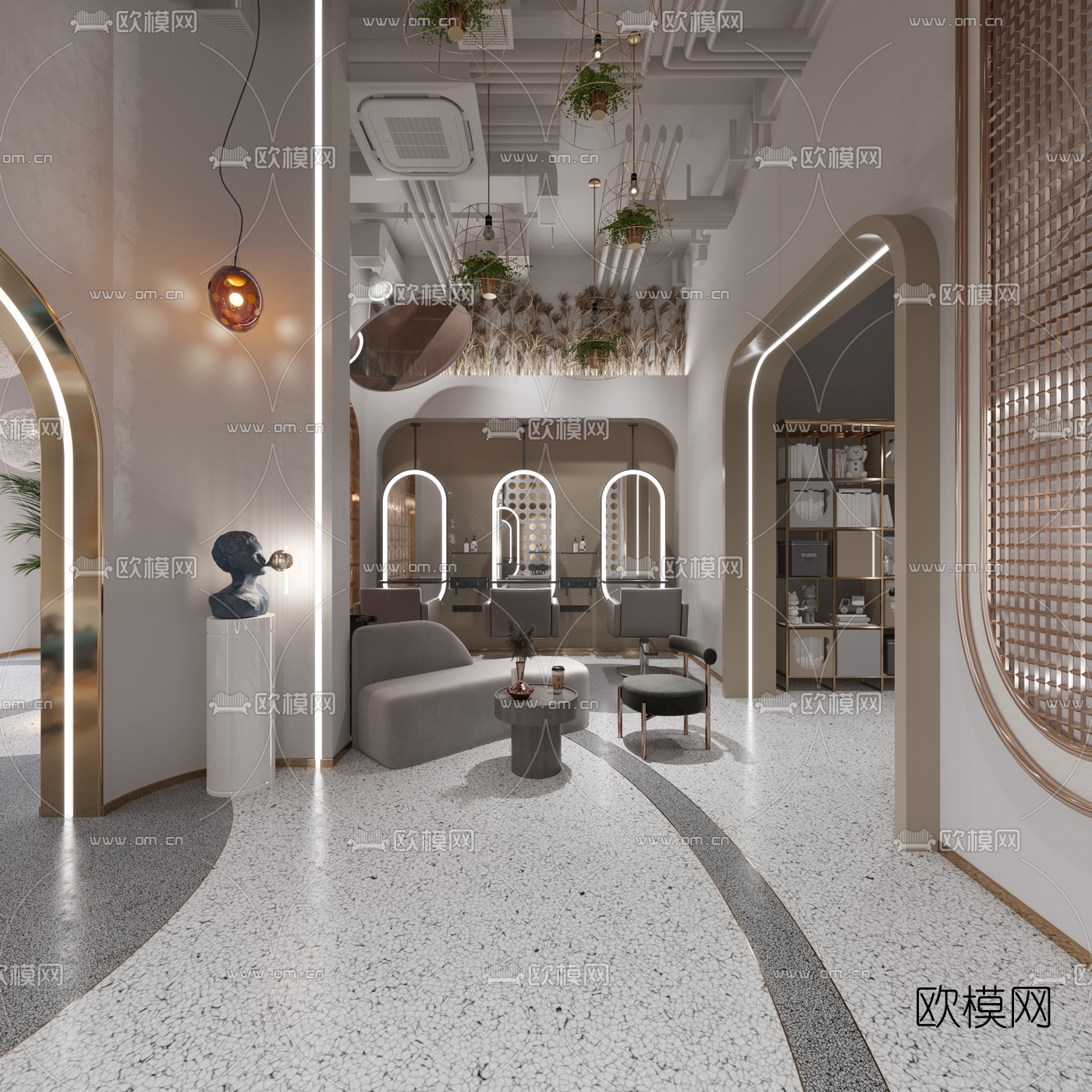 现代轻奢美容美发店3d模型下载（渲染图5）