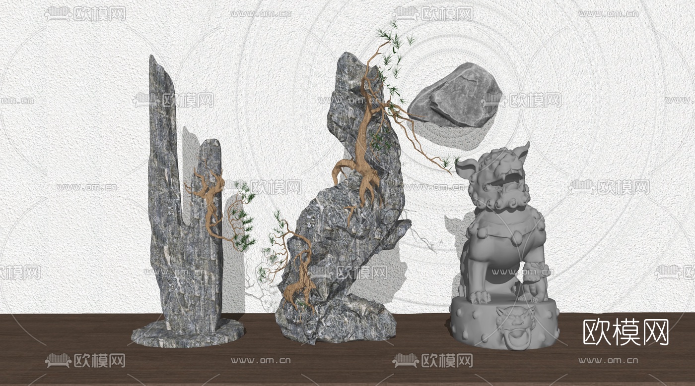 新中式景观石su模型
