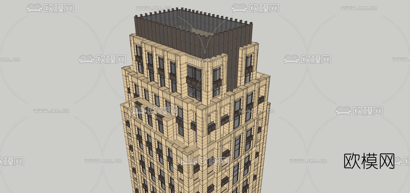 新古典高层公寓建筑外观su模型下载（渲染图2）