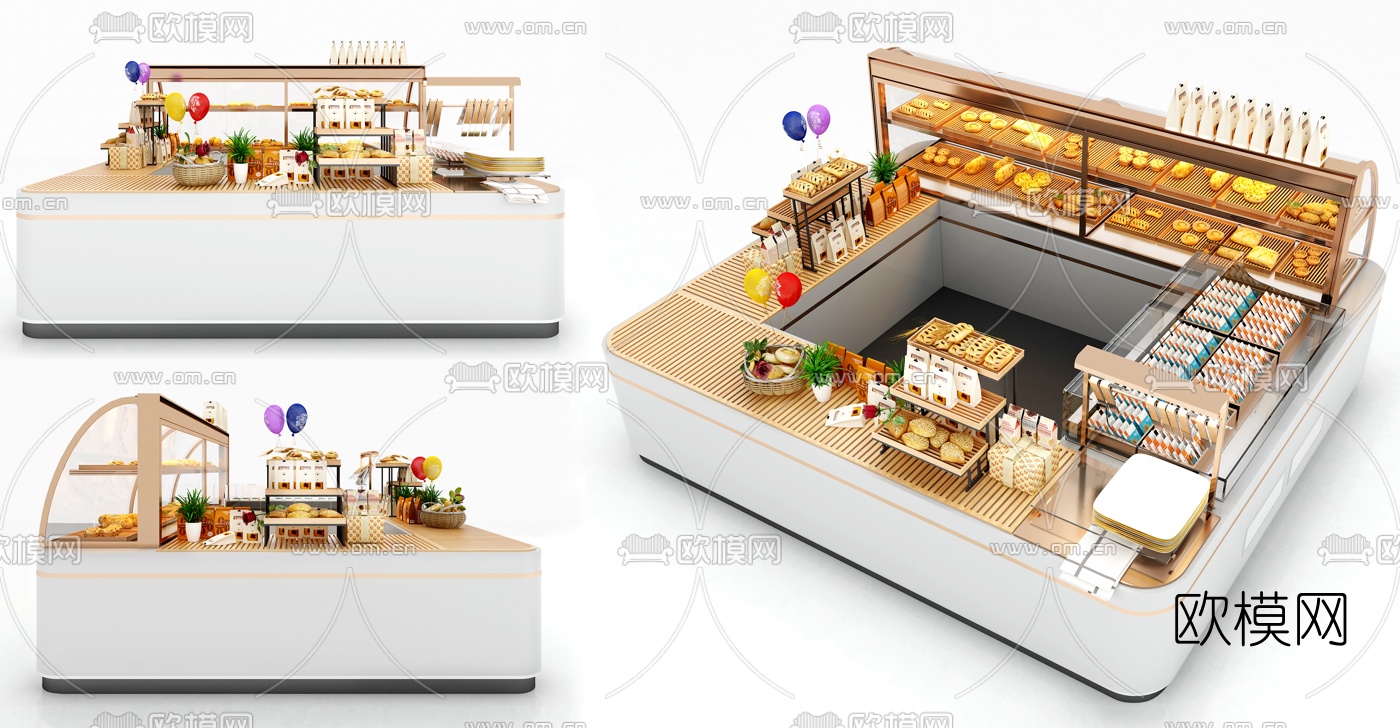 现代面包蛋糕货架展柜3d模型