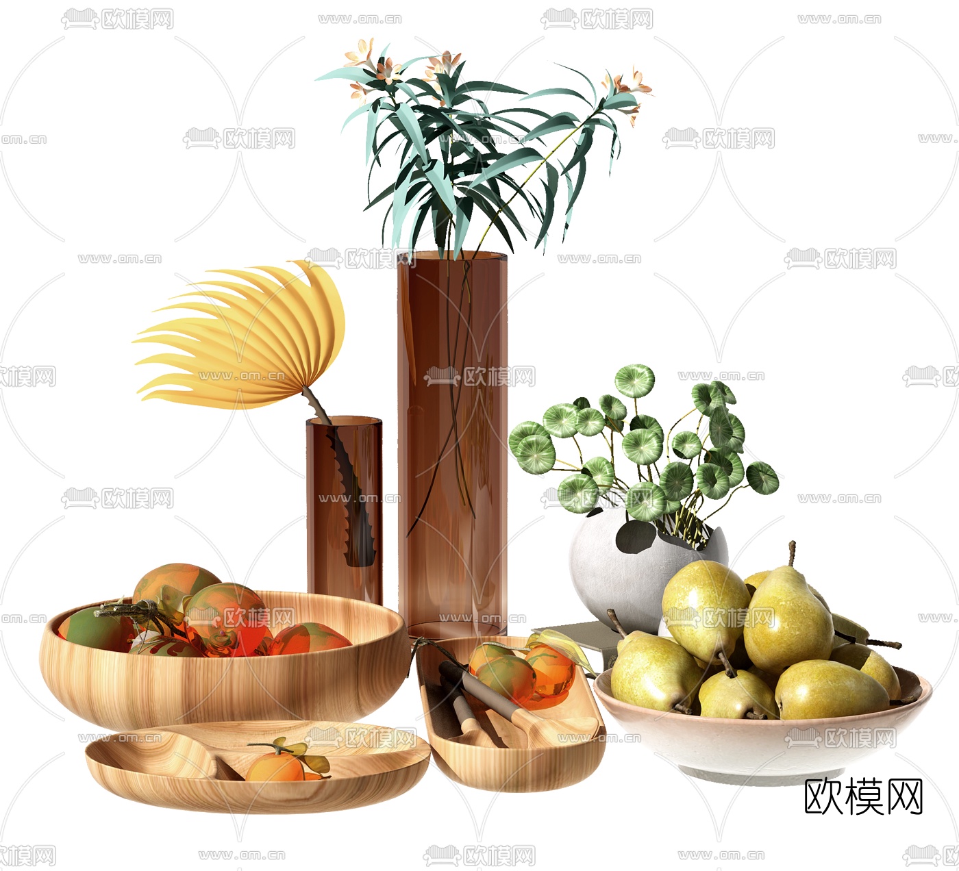 现代水果花瓶果盘摆件3d模型