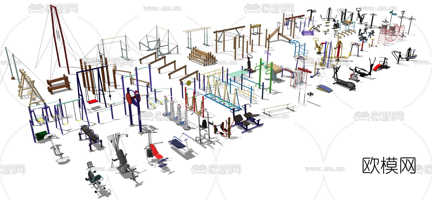 现代户外健身器材老年活动设施su模型