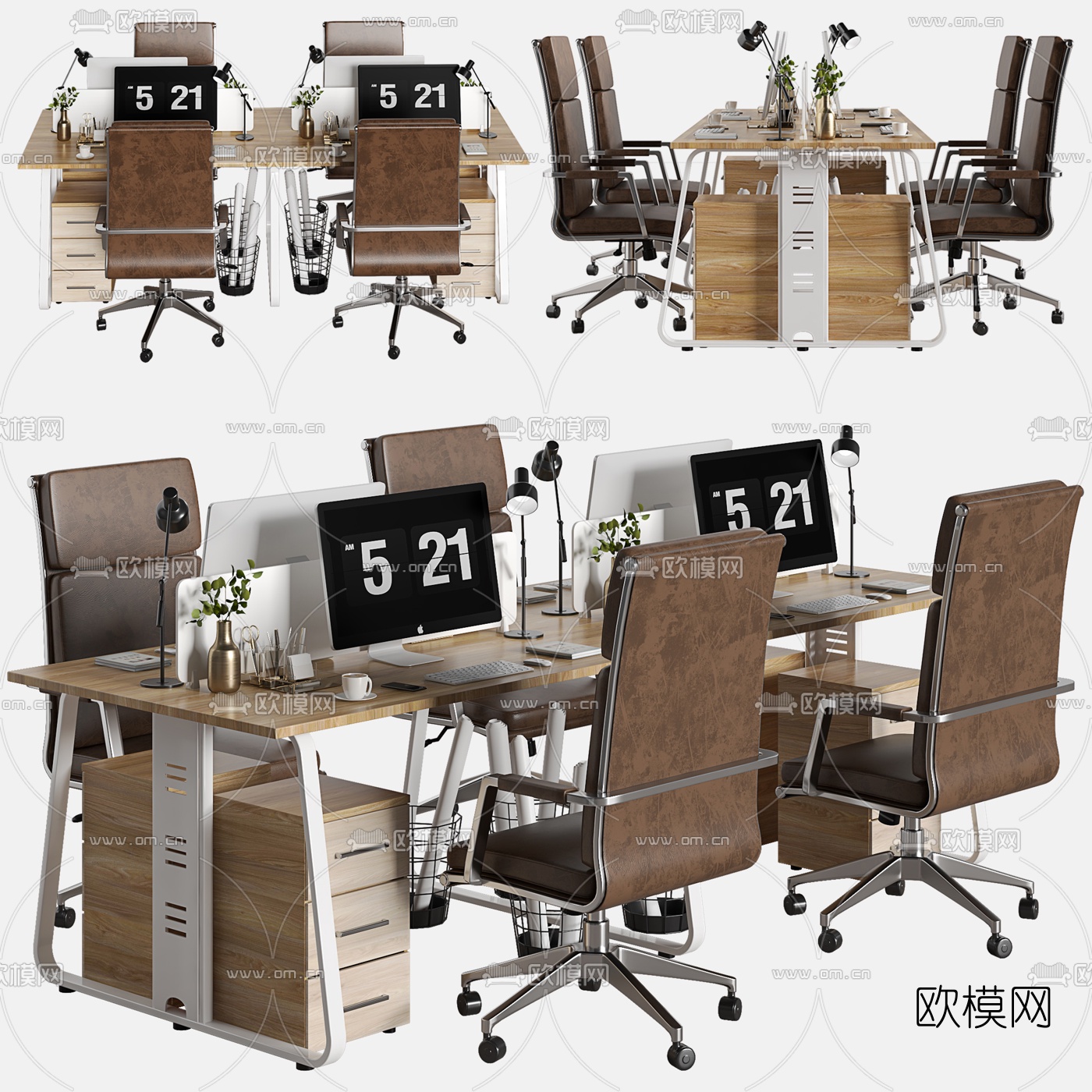 现代办公卡位桌椅3d模型