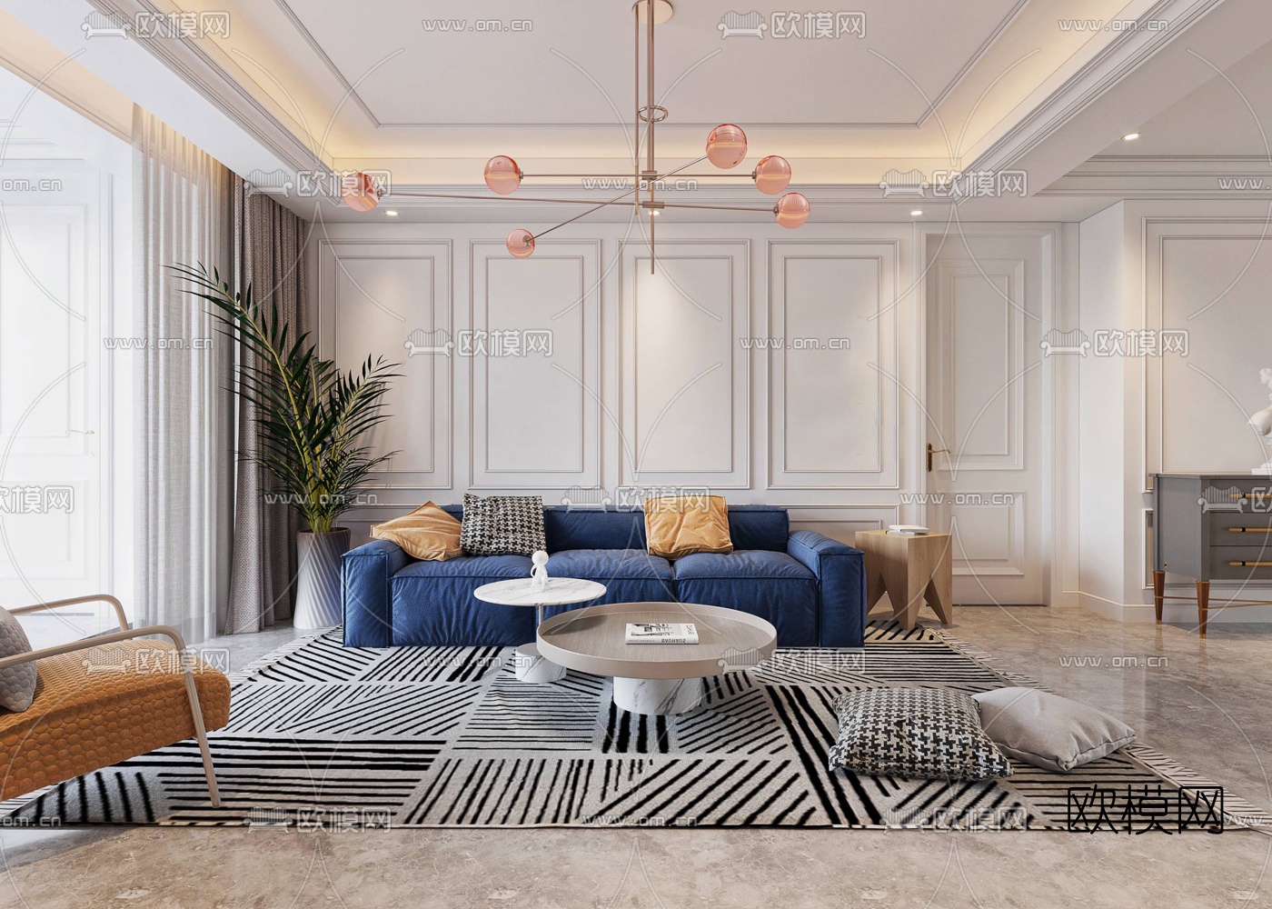 现代布艺沙发组合3d模型下载