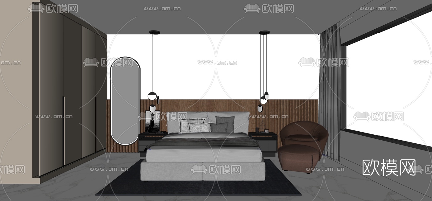后现代卧室su模型下载（渲染图1）