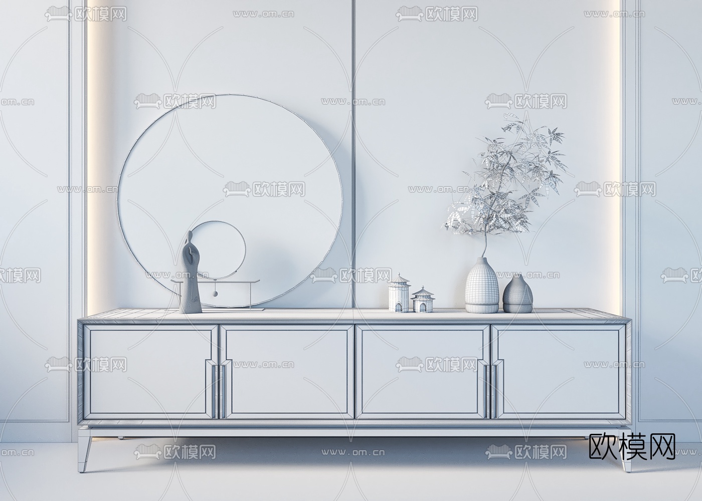 新中式轻奢电视柜3d模型下载（渲染图2）