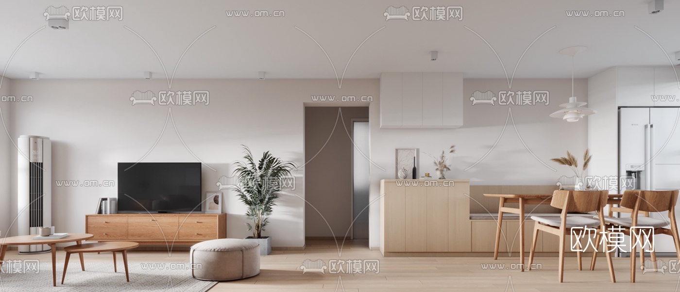 日式简约客厅餐厅3d模型