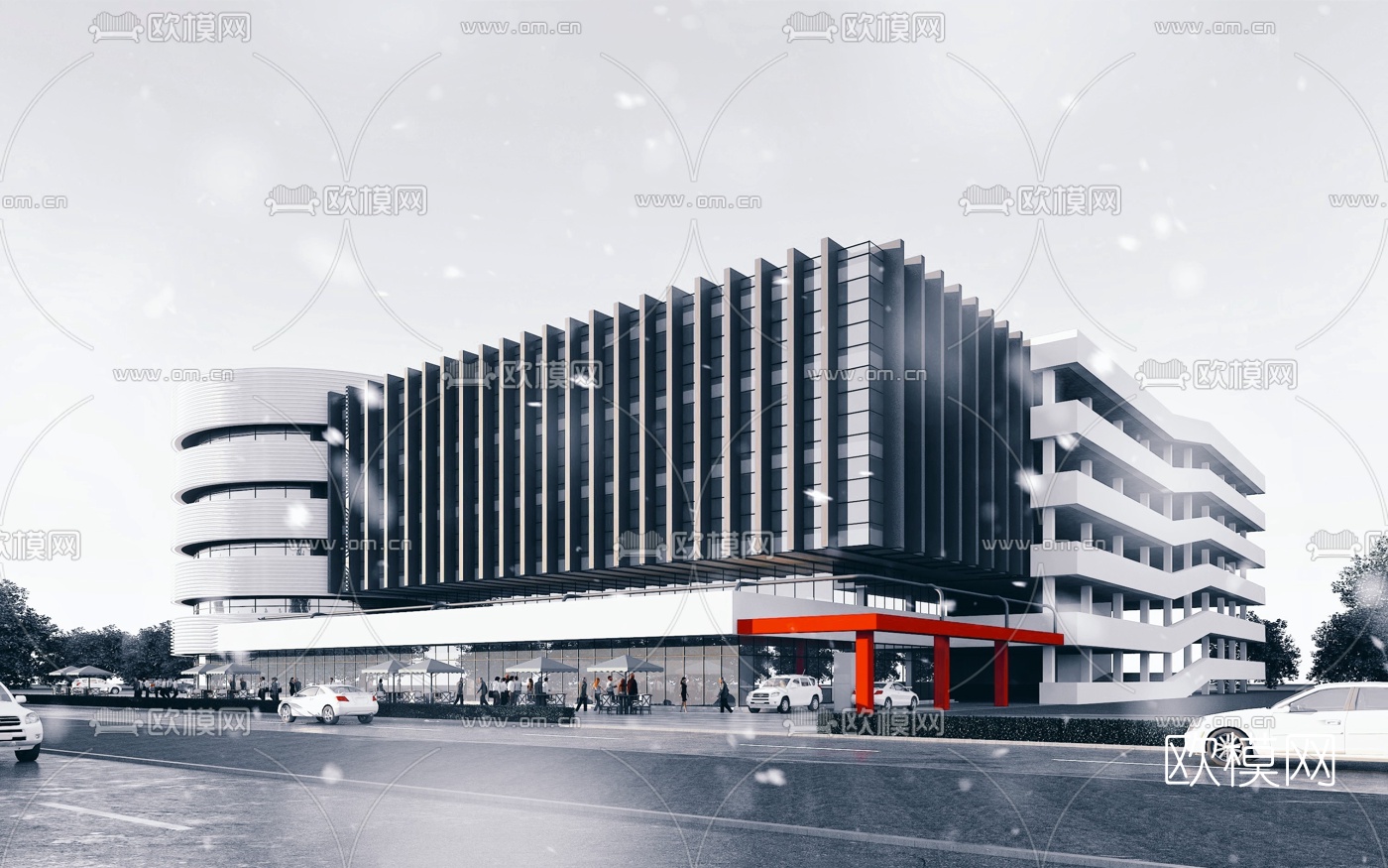 现代停车场建筑外观3d模型下载